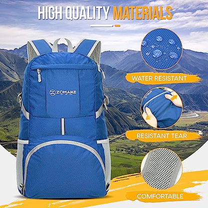 ZOMAKE Lightweight Packable Backpack 35L, Water Resistant Foldable Day Pack - color: B-dark Blue