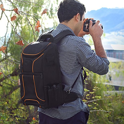 USA Gear Camera Backpack for Photographers DSLR/SLR/Mirrorless Camera Bag with Laptop Slot, Rain Cover, Tripod Holder - color: Orange
