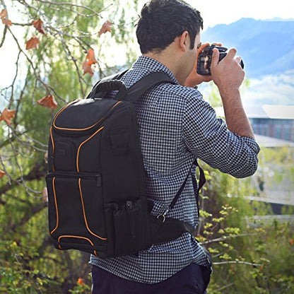 USA Gear Camera Backpack for Photographers DSLR/SLR/Mirrorless Camera Bag with Laptop Slot, Rain Cover, Tripod Holder - color: Orange