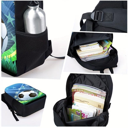 3PCS Soccer Backpack Set, 16" Lightweight Football Daypack, Soccer Ball Print Casual Laptop Backpack for Travel Camping Work (style-10) - color: Style-10