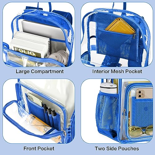 Clear Backpack Heavy Duty Large Transparent Backpack with Reinforced Bottom Multi-pockets for College, Travel, Workplace Security - Blue - color: Blue