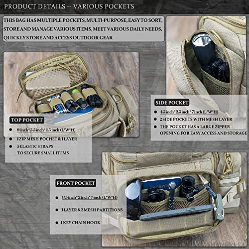 SHANGRI-LA Tactical Range Bag Outdoor Sling Backpack Hiking Fanny Waist Pack - color: Tan
