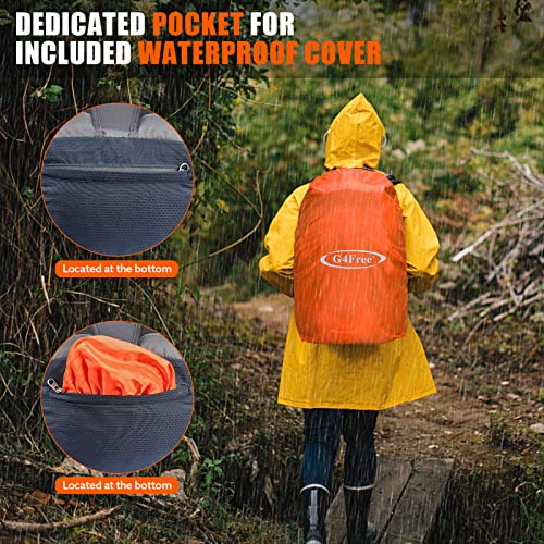 G4Free 35L Hiking Backpack Water Resistant Outdoor Sports Travel Daypack Lightweight with Rain Cover for Women Men (Navy Blue) - color: Grey / Blue