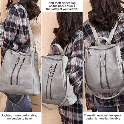 Backpack Purse for Women, Women Backpack Purse Small Leather Waterproof Anti-theft Shoulder Bags Handbags Ladies - color: Double Zipper Grey