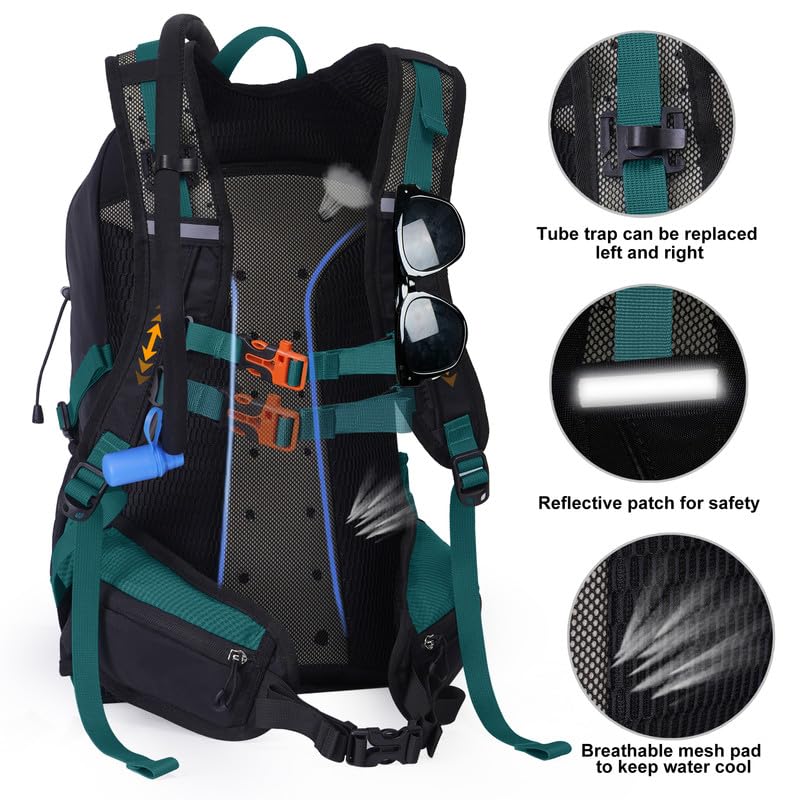 N NEVO RHINO Hydration Backpack with Water Bladder 3L, Hiking Backpack with Rain Cover, Insulation Water Daypack for Cycling Biking - color: 03 Lake Green