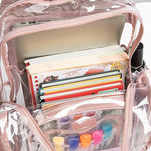 J.CARP Clear Bag Heavy Duty Backpack Durable Transparent See Through Bag - color: Large, Pink