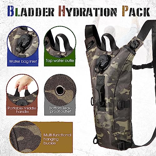 Sanwuta 2 Pcs Hydration Backpack with 3 Liter Water Bladder Tactical Lightweight 17.72 x 7.87 Inch Hydration Pack Backpack Water Backpack Hydration Bag Water Bag for Hiking Running - color: Black, Black Camo