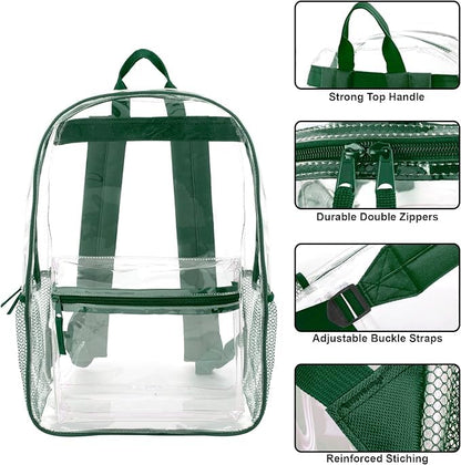 Trail maker Bulk Clear Backpacks Wholesale for School 24 Pack Clear Backpacks for Boys, Girls, School, Stadium, Travel - color: Green Pack