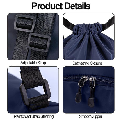 Drawstring Backpack Gym Bag with Dual Front Zipper Pockets & Expandable Side Pockets, Adjustable Shoulder Straps for Soccer, Basketball, Swim, Gym Commute Travel, Blue
