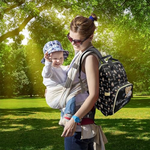 Artsadd Personalized Bear Diaper Bag Backpack for Baby Boys, Custom Name Large Capacity Multifunction Nappy Bags Mommy Waterproof Travel Daypack - color: Bear 12