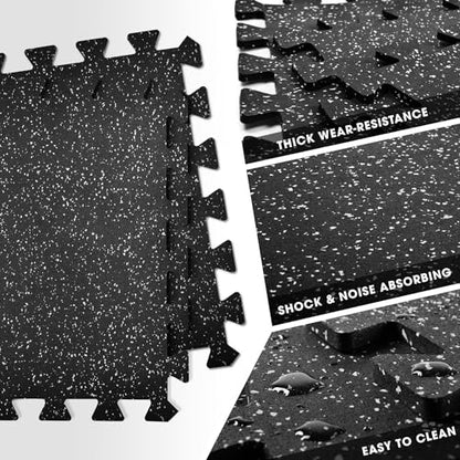 Yes4All Heavy Duty 100% High Density Rubber Floor Tiles Interlocking Mat- 6 Pcs 24 SQFT, Black Grey - color: Gray Dot, style: 24SQFT
