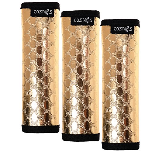 Cosmos Pack of 3 PU Leather Luggage Handle Wrap Handle Grip Luggage Identifier for Travel Bag Luggage Suitcase (Metallic Golden Tone Color) - color: PU - Gold Color
