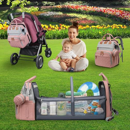Baby Diaper Bags with Changing Station Multifunctional Waterproof Diaper Bag Backpack Travel Baby Bag with Changing Pad, Pacifier Case,Baby Essentials(PinkGrey) - color: Up-pinkgrey