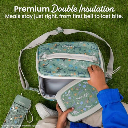 Bentgo Kids Lunch Bag - Durable, Double-Insulated Lunch Bag for Kids 3+; Holds Lunch Box, Water Bottle, & Snacks; Easy-Clean Water-Resistant Fabric & Multiple Zippered Pockets (Dino Fossils) - color: Dino Fossils