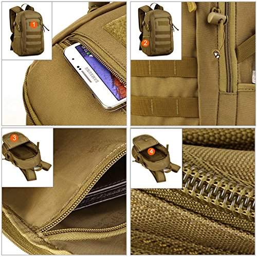 HUNTVP 10L Tactical Backpack Small Backpack Mini Daypack Military MOLLE Rucksack Gear Tactical Assault Pack Bag for Hunting Camping Trekking(10L Dark Brown) - color: Dark Brown, size: 10L