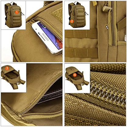 HUNTVP 10L Tactical Backpack Small Backpack Mini Daypack Military MOLLE Rucksack Gear Tactical Assault Pack Bag for Hunting Camping Trekking(10L Dark Brown) - color: Dark Brown, size: 10L
