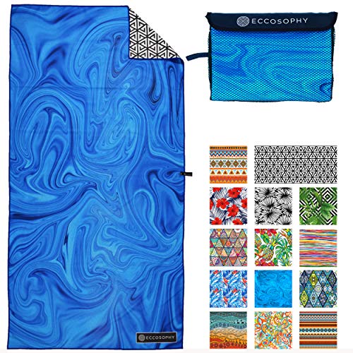 ECCOSOPHY Microfiber Beach Towel - Sand Free Towels are Quick Dry, Light Weight, Super Absorbent - Perfect Pool, Travel, Cruise, Camping Essentials - Oversized Extra Large for Adults 71x35 in - color: Laguna