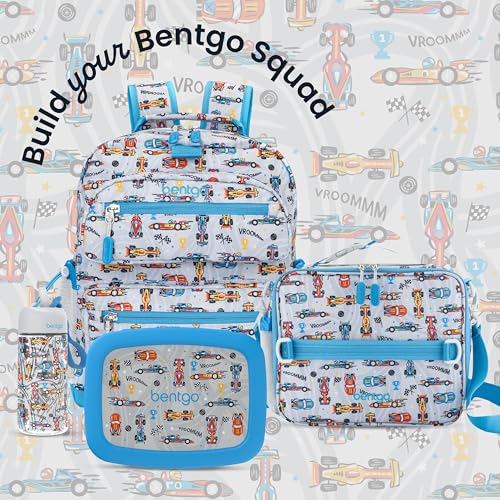 Bentgo Kids Prints Lunch Bag - Double-Insulated, Reusable, for Kids 3+, Adjustable Strap; Holds Lunch Box/Water Bottle/Snacks; Easy-Clean, Water-Resistant, Pockets (NEW Race Cars) - color: Race Cars