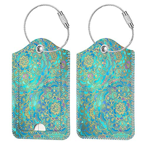 Fintie Luggage Tags, Privacy Cover ID Label with Stainless Steel Loop and Address Card for Travel Bag Suitcase - Glass Blue (2 Piece) - color: Glass Blue