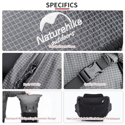 Naturehike 45L Rock Internal Frame Hiking Backpack for Outdoor Camping Travel Backpacking with Rain Cover Ultralight Backpack for Adults - color: 45l/Black