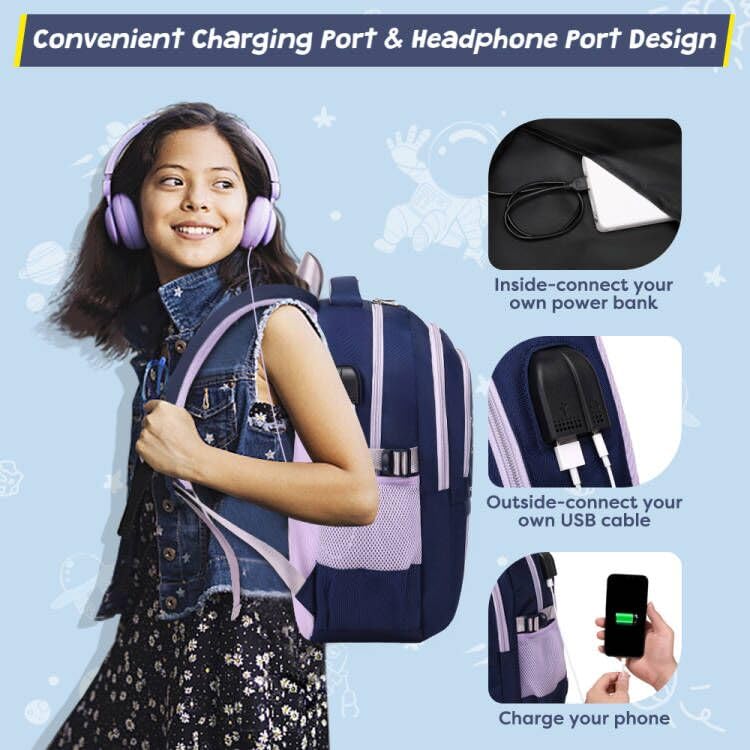 ACESAK Backpack for Girls - Girls Backpack Schoolbag for Kids Children Teens Elementary Middle School Bags, Waterproof Lightweight Kids Bookbag Backpacks Casual Daypack with Lunch Bag Set(Purple) - color: Purple