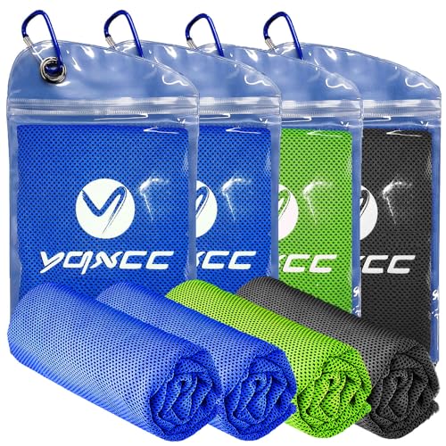 YQXCC 4 Pack Cooling Towels (47"x12"), Ice Cool Neck Towel, Soft Breathable Microfiber for Yoga, Golf, Gym, Running, Camping & Hot Weather - color: Dark Blue*2/ Green*1/ Dark Gray*1