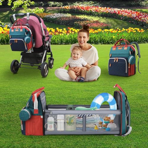 Baby Diaper Bags with Changing Station Multifunctional Waterproof Diaper Bag Backpack Travel Baby Bag with Changing Pad, Pacifier Case,Baby Essentials(Multicolor) - color: Up-multicolor
