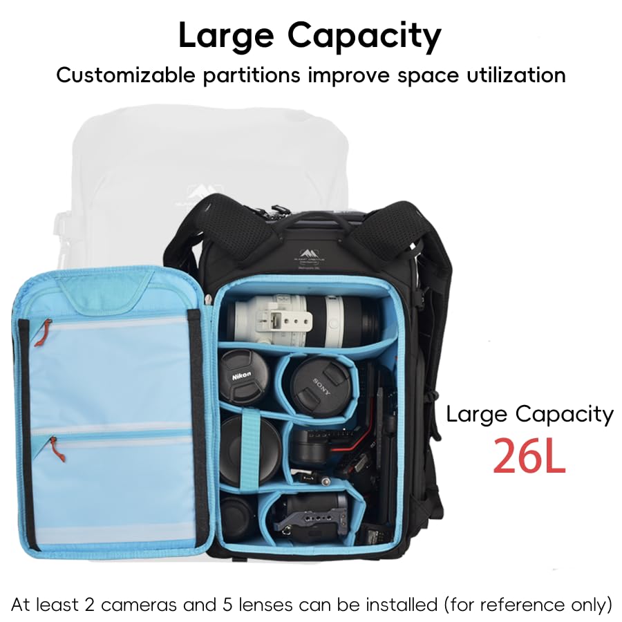 Summit Creative 26L Water-Resistant Camera Backpack for DSLR & Mirrorless Cameras – Travel-Friendly Photography Bag with Lens, Tripod, and 16" Laptop Storage – Black - color: 26L Black