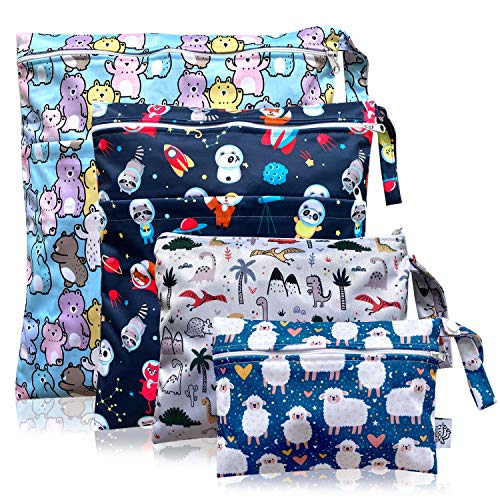 4pcs Waterproof Wet Bag Reusable for Wet Clothes Baby Diapers Stroller Swimsuit Travel Reusable toiletries Pouch Small and Larger Electronics case 4 Pack (Blue Sky) - color: Blue Sky