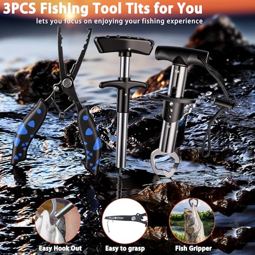Fishing Backpack with Rod Holder and Tackle Boxes, Cooler, Large 50L Fishing Gear Bag with 139 Fishing Lures Kit, Fish Tool Set, Fish Gifts for Men Woman-Camo Backpack - color: Camo