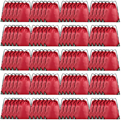 Grneric Drawstring Backpack Bulk 100Pcs Cinch Bag, Polyester Drawstring Bags for Gym Beach Sports Short Trip Party (Red) - color: Red