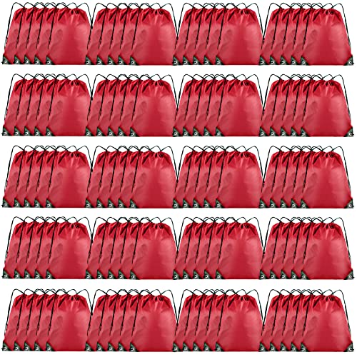 Grneric Drawstring Backpack Bulk 100Pcs Cinch Bag, Polyester Drawstring Bags for Gym Beach Sports Short Trip Party (Red) - color: Red