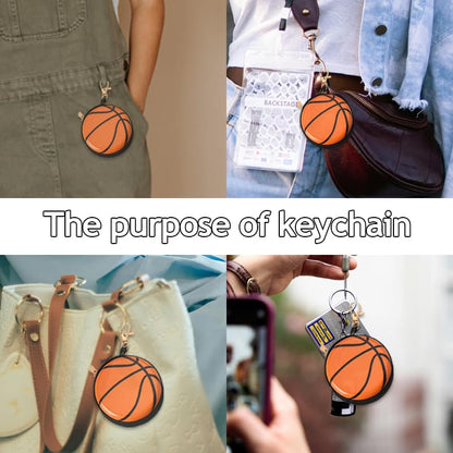 YALLNASL Soccer Basketball Volleyball Baseball Storage Bag Wallet Organizer Coin Pouch Keychain Case for Earplugs Earbuds Earphone - color: Basektball Keychain