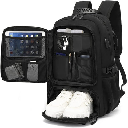 DUSLANG Travel laptop backpack, Extra Large 80L Traveling College Backpack,Large Capacity Backpack for Men Women,Fits 17 Inch Computer, USB Charging Port, Black - color: 80l Black With Shoes Storage Bag