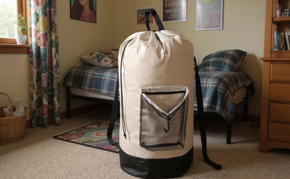 Laundry Bag Backpack with Shoulder Straps and Mesh Pocket Laundry Backpack Large Portable Laundry Hamper for College Laundromat Apartment with Drawstring Closure, Adjustable Back Straps (Khaki) - color: Khaki