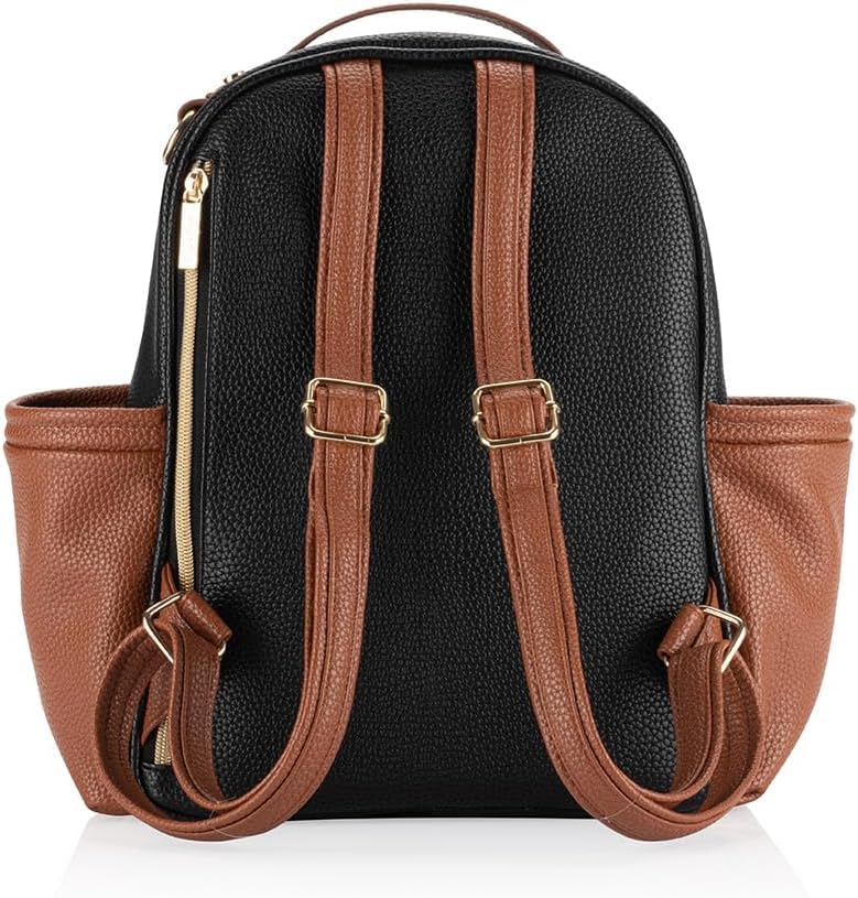 Itzy Ritzy Mini Diaper Bag Backpack – Chic, Compact Mini Plus Backpack with Changing Pad, 10 Pockets (6 Internal, 4 External), Grab-Top Handle & Rubber Feet (Coffee & Cream) - color: Coffee & Cream