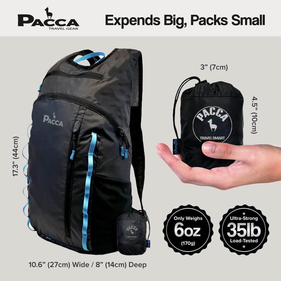 Pacca Onda 20L Packable Lightweight Foldable Backpack for Travel, Camping, Outdoor, Hiking Pocket Backpack (Black) - color: Black