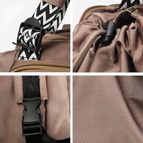 Tote Bag Large Capacity Lightweight Backpack with 15 Pockets Nylon Shoulder Bag for Car Travel Mother Bag - color: Khaki