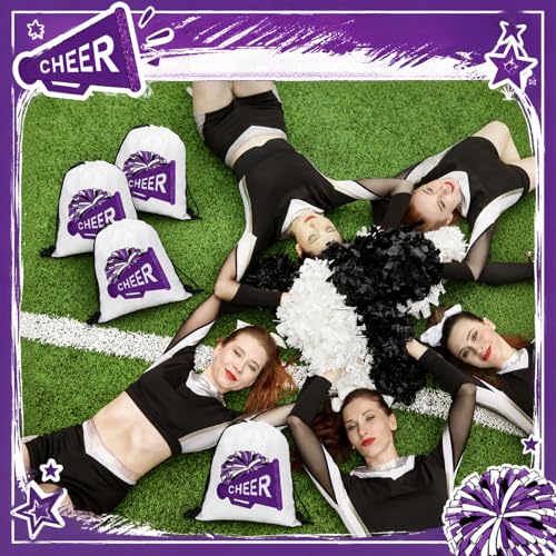 Kacctyen 24 Pcs Cheer Drawstring Backpack Cheer Team Gift Cheerleader Drawstring Gym String Bag Sports Party Favor Bulk (Purple) - color: Purple