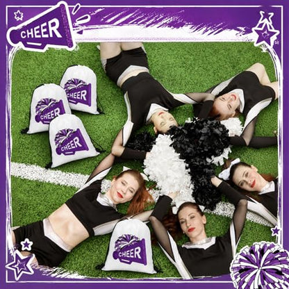 Kacctyen 24 Pcs Cheer Drawstring Backpack Cheer Team Gift Cheerleader Drawstring Gym String Bag Sports Party Favor Bulk (Purple) - color: Purple