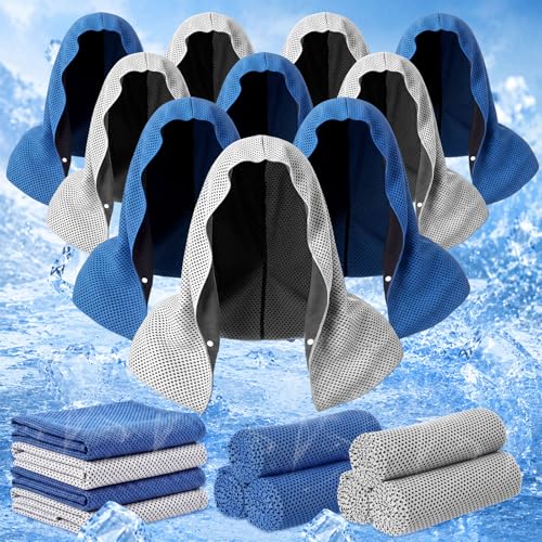 Honoson 20 Pcs12x25 Inch Cooling Hoodie Towel Bulk for Neck and Face 40x12 Inch Quick Dry Sweat Towels Instant Ice Cold Towel for Hot Weather Run Yoga Gym(Light Gray,Dark Blue) - color: Light Gray,dark Blue