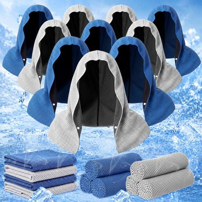 Honoson 20 Pcs12x25 Inch Cooling Hoodie Towel Bulk for Neck and Face 40x12 Inch Quick Dry Sweat Towels Instant Ice Cold Towel for Hot Weather Run Yoga Gym(Light Gray,Dark Blue) - color: Light Gray,dark Blue