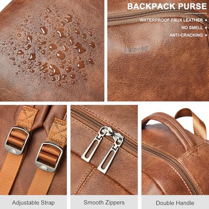 LATMAP Backpack Purse for Women Men Faux Leather Backpack, Travel Work Laptop Back Pack Teacher Bookbag fits 15.6" Laptop, Brown - color: Style2-brown