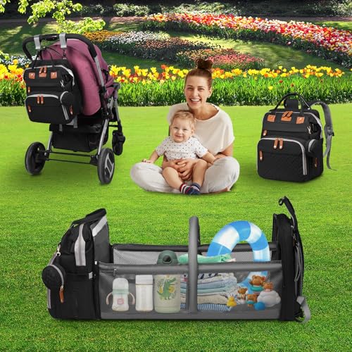 Baby Diaper Bags with Changing Station Multifunctional Waterproof Diaper Bag Backpack Travel Baby Bag with Changing Pad, Pacifier Case,Baby Essentials(Black) - color: Up-black
