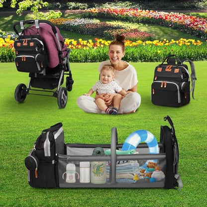 Baby Diaper Bags with Changing Station Multifunctional Waterproof Diaper Bag Backpack Travel Baby Bag with Changing Pad, Pacifier Case,Baby Essentials(Black) - color: Up-black