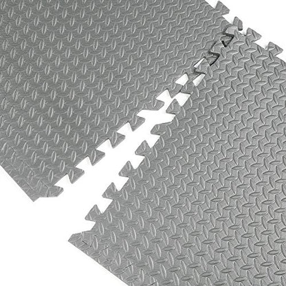 Xspec 3/8" Thick 100 sq. ft. (25 pcs) Gym EVA Foam Floor Mats (24" x 24") | Steel Pattern, Grey - style: Steel Pattern-Grey