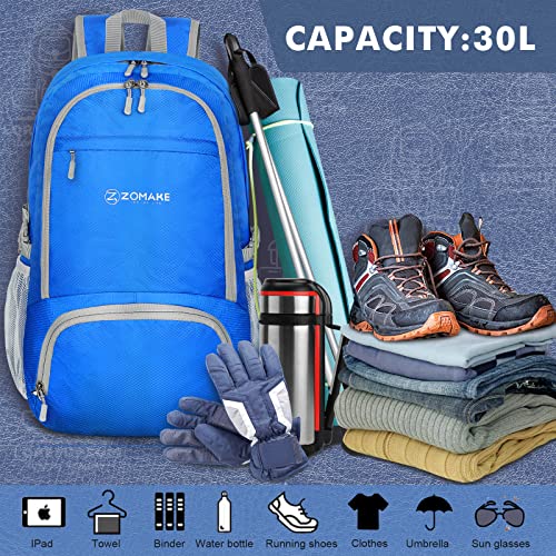 ZOMAKE Lightweight Packable Backpack 30L, Foldable Travel Hiking Daypack - color: Dark Blue
