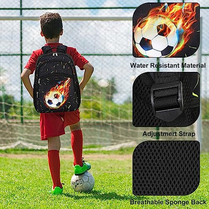 LOIDOU Backpack for Teen Girls Bookbags School Backpack with Lunch Box and Pencil Case 3 in 1 School Bags Set - color: Black Football