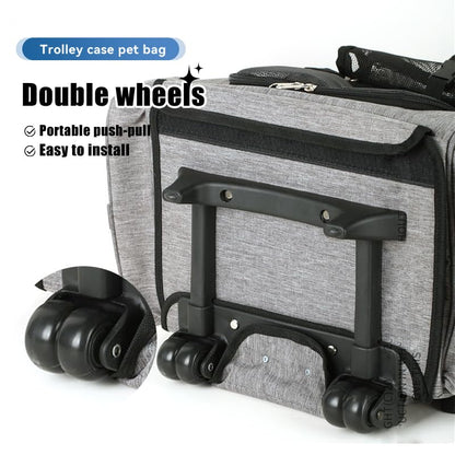 Pet Trolley Bag Cat Dog Travel Bag Portable & Breathable Pet Carrier Backpack - Lightweight Dual-Shoulder Design for Easy Travel with Your Beloved Companion Scalable Pull Rod pet Bag (Black) - color: Black