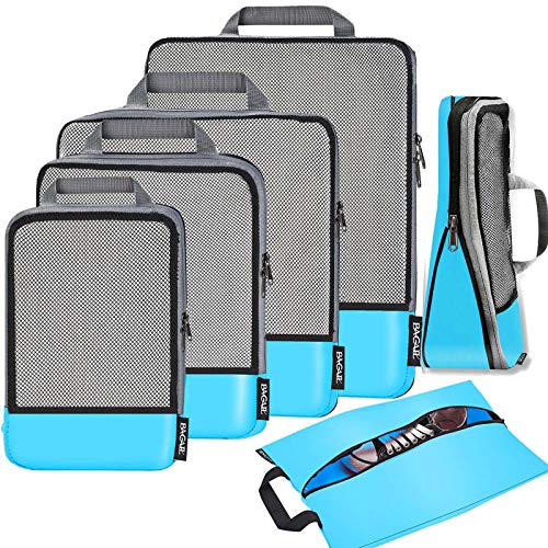 BAGAIL 4 Set/6 Set/8 Set Compression Packing Cubes Travel Accessories Expandable Packing Organizers (Half Mesh, 6-Blue) - color: 6-Blue, style: Half Mesh